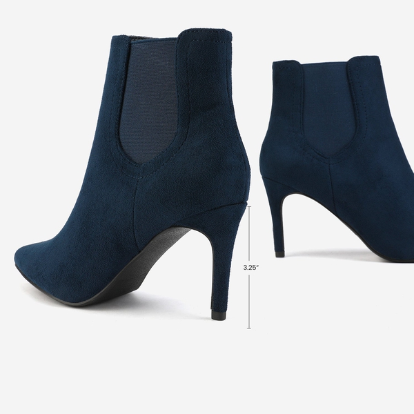 Pointed Toe Stiletto Chelsea Ankle Booties - NAVY SUEDE - 3